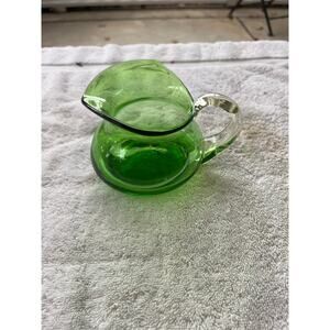 Vintage Emerald Green Blown Glass Pitcher